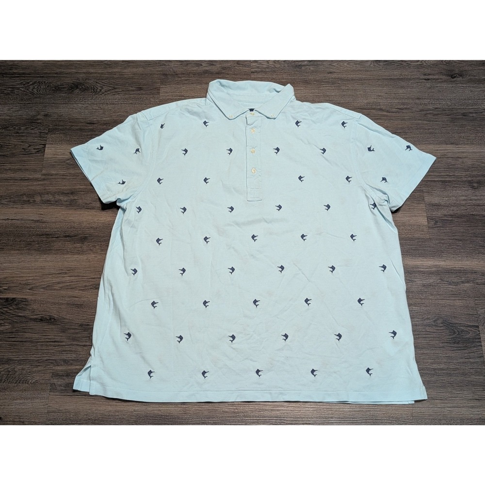 Ralph‎ Lauren Knit Oxford Polo Shirt Mens 3XB Light Blue Embroidered Marlin Fish